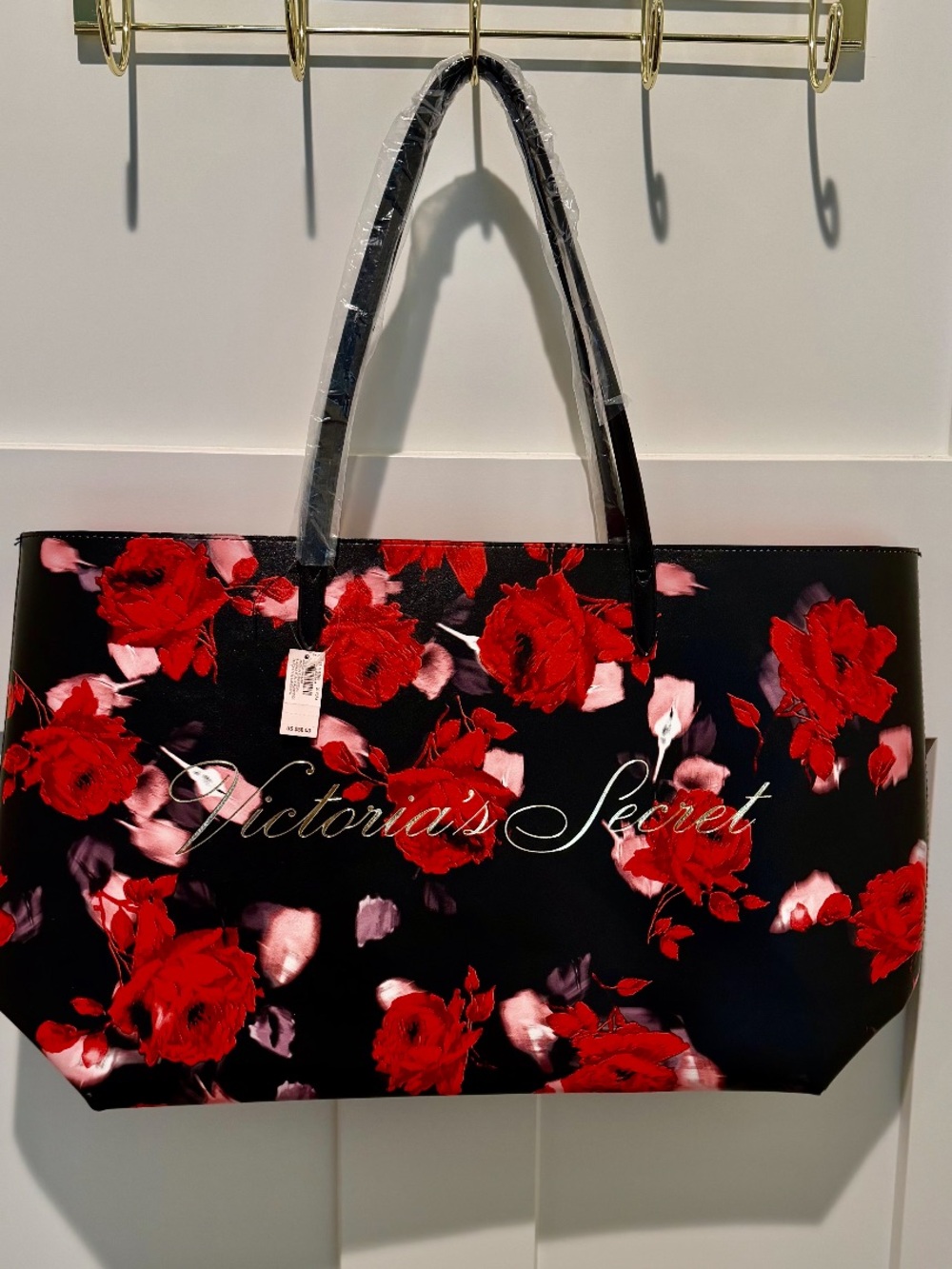 Victoria's Secret Black Red Floral Tote Bag - Picture 2 of 8